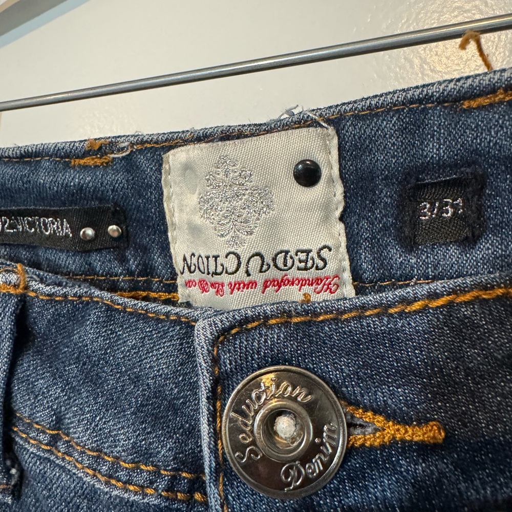 Ultra Low Rise Seduction V2:Victoria Moto Skinny Jeans Dark Wash Size 3/31 - Picture 3 of 6